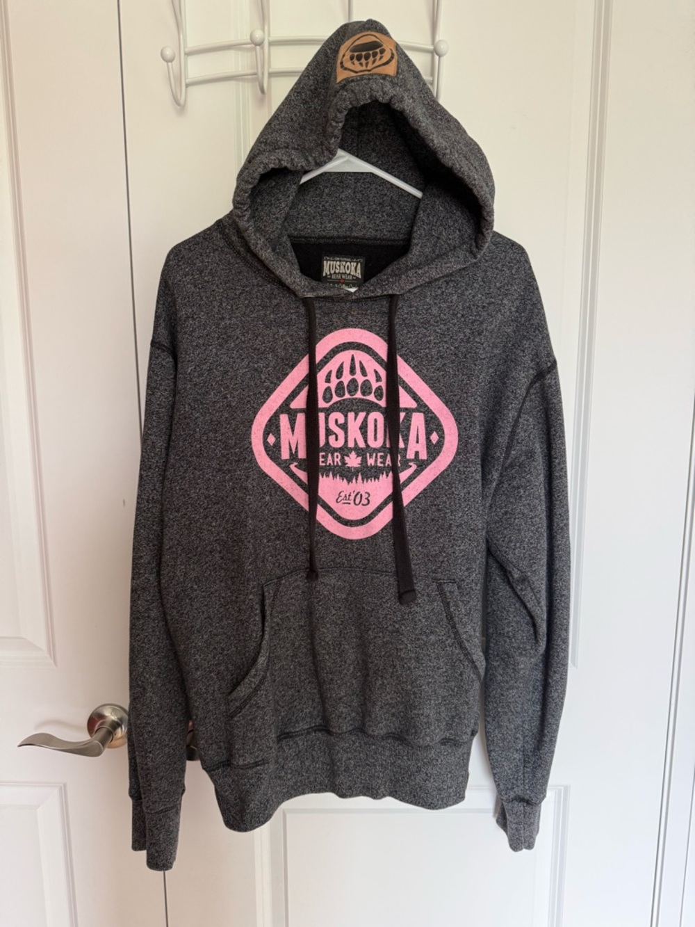 Pink Logo Hoodie Sweater - Women's Charcoal